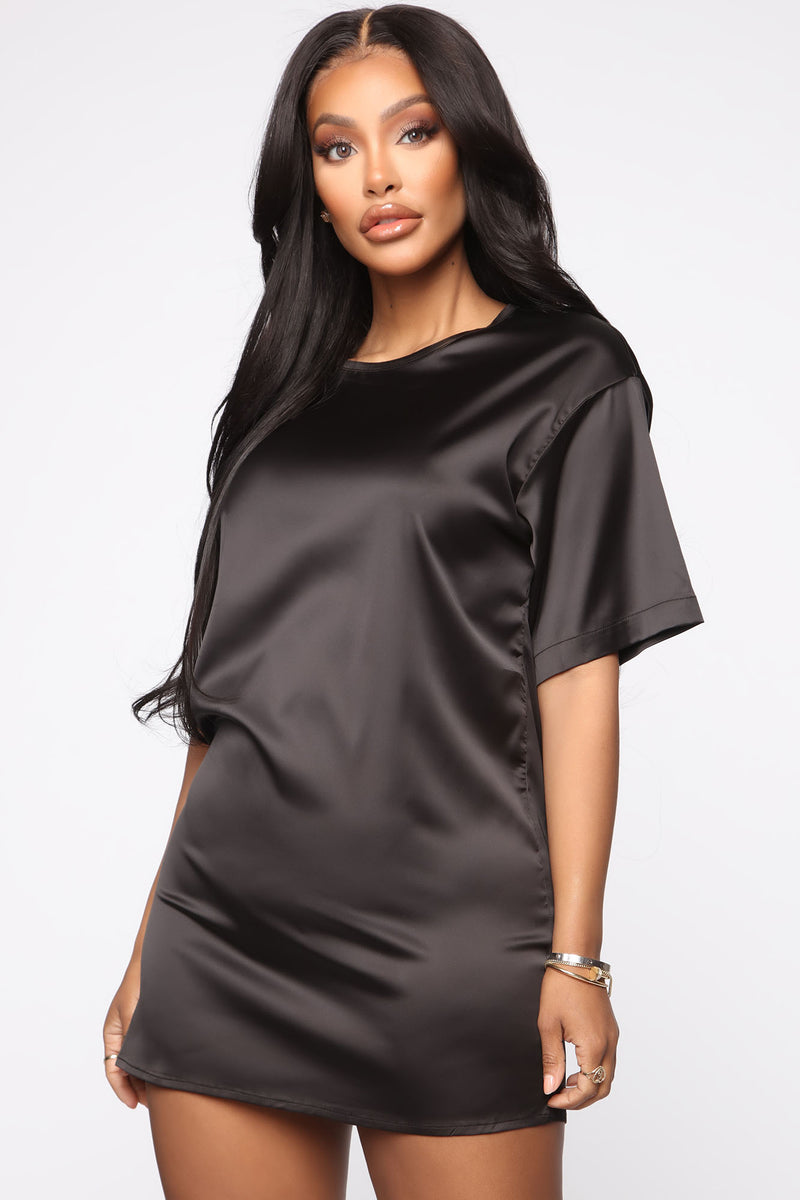 Rachel Oversize Satin Tshirt - Black ...